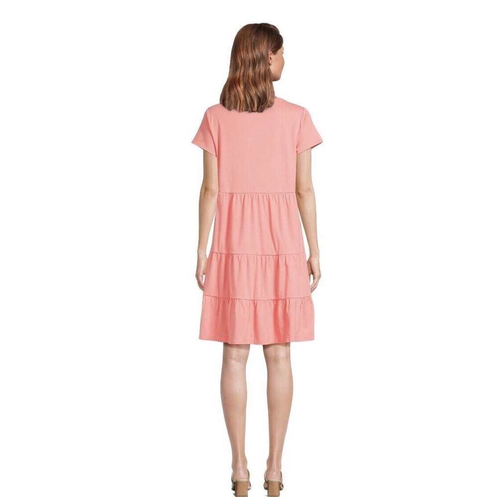 NEW Time & Tru Women's Coral RoseShort Sleeve Tiered Knit Dress w Pockets Sm… - Picture 3 of 6